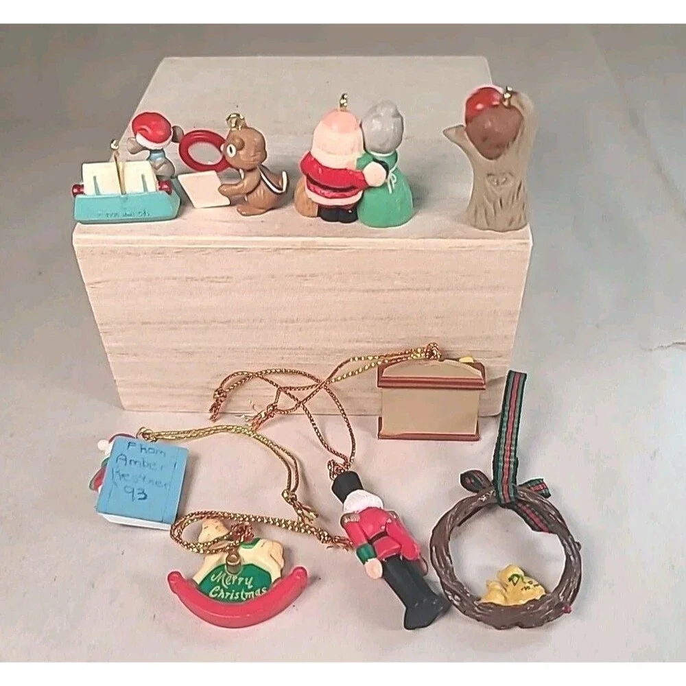 Vintage Set Of 9 Miniature Christmas Ornaments Squirrel Owl Mouse